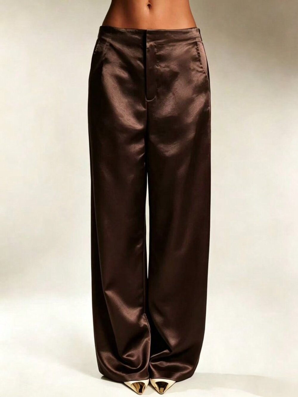 Coffee Brown Elegant Women's Regular Fit Long Straight Leg Pants